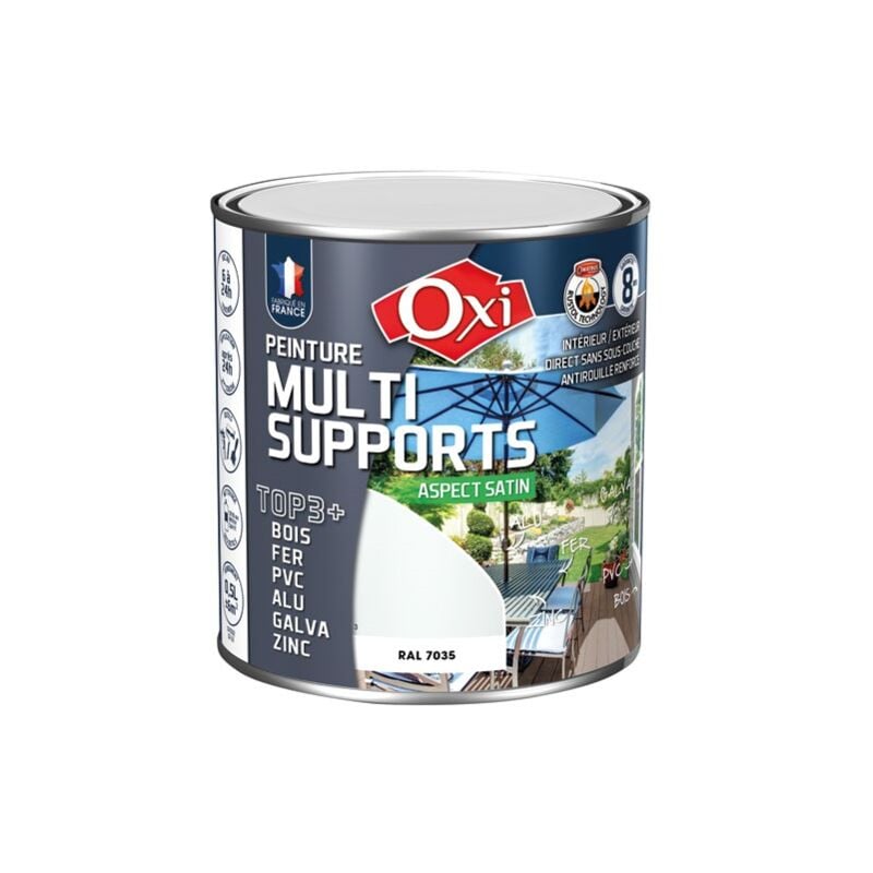 OXI - Peinture top 3 bois fer pvc satin 500ml gris clair