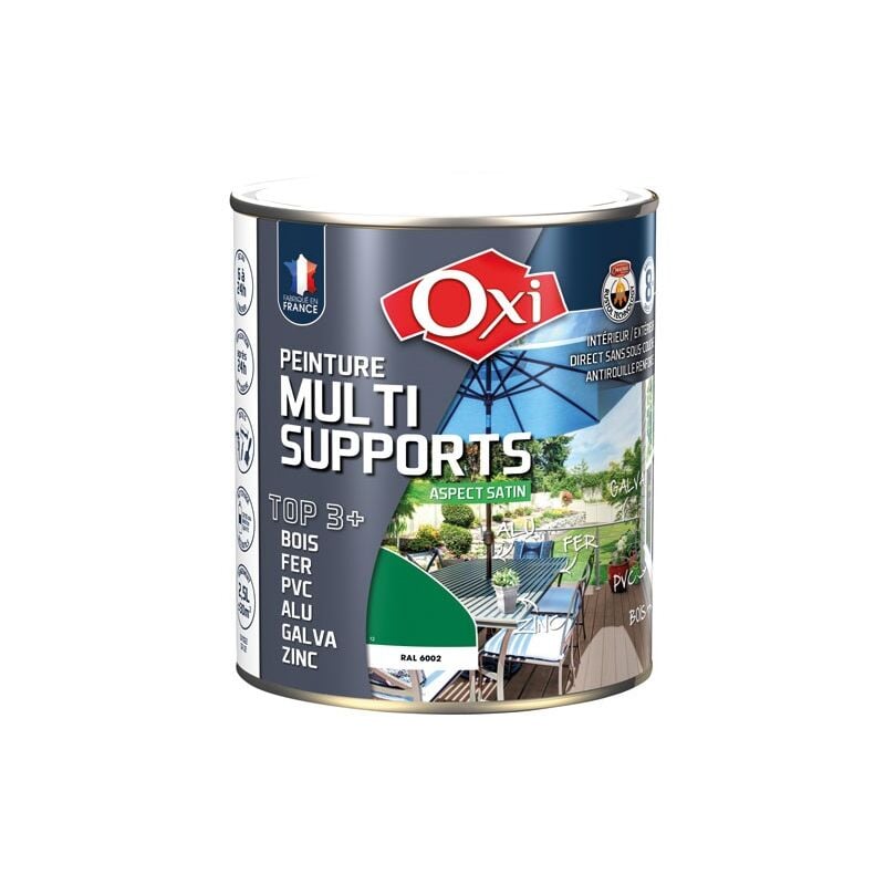 Peinture top 3 bois fer pvc satin 2.5L vert jardin ral 6002 - OXI