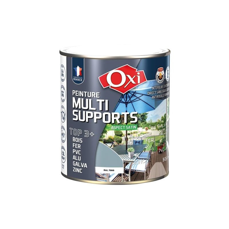 Oxi - Peinture top 3 bois fer pvc satin 2.5L gris foncé ral 7000