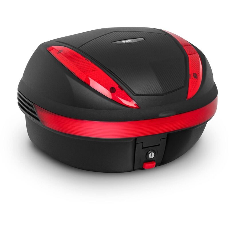 MSW - Top Case Scooter Topcase Universel Coffre Moto Quad Scooter Platine Carbone 38l - Rouge, Argent