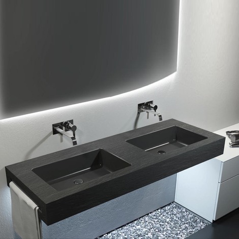 Lavandino Bagno In Resina.Top Con Doppio Lavabo Integrato Effetto Ardesia 160x50 Cm Realizzato In Marmo Resina Relax Design Big L Topgiglar160x50dlbianco