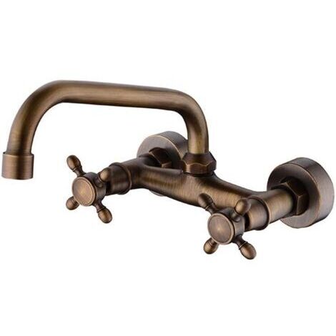 Top Mitigeur de Cuisine, Robinet de lavaboeuropéen rétro - mural - noir (Color : Bronze)