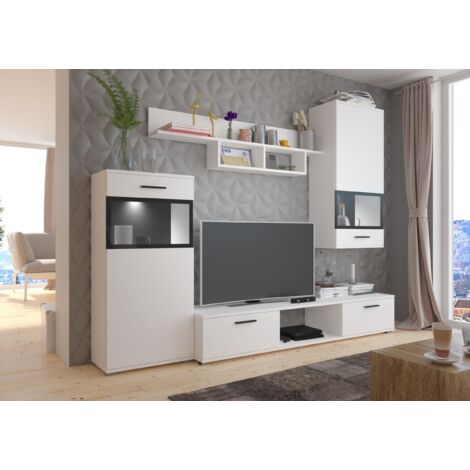 TOP Wohnwand Blues Anbauwand Wohnkombi Wohnzimmer Weiss matt