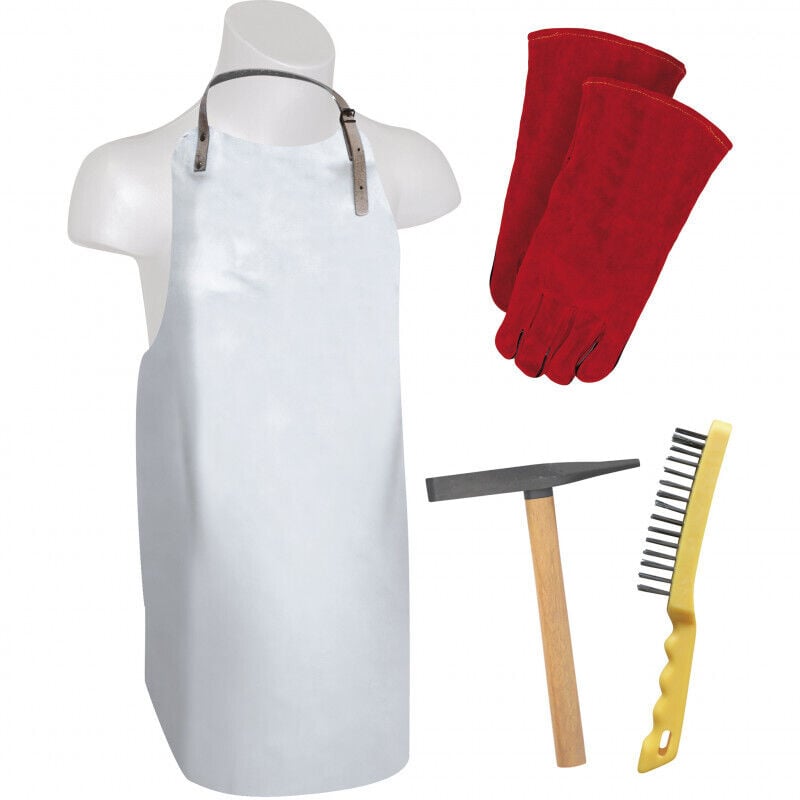 Abratools - kit equipement pro du soudeur : tablier + paire de gants + marteau + brosse