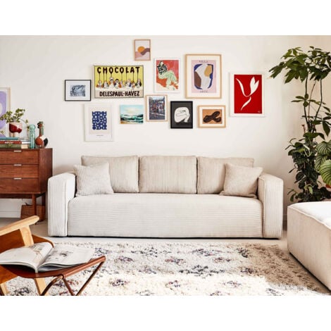 BESTMOBILIER Topaze - 3-sitzer sofa - schlaffunktion und bettkasten - aus cord - beige