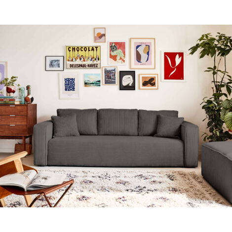 Topaze - 3-sitzer sofa - schlaffunktion und bettkasten - aus cord - grau