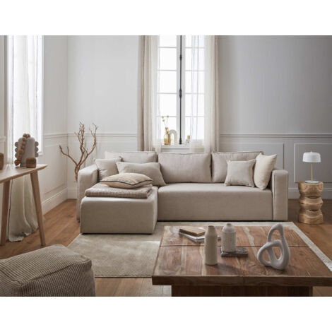 Topaze - beidseitig montierbar - 4-sitzer - schlaffunktion und bettkasten - aus stoff - beige