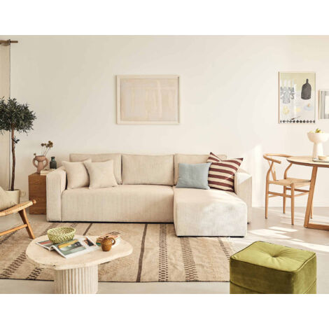 Topaze - beidseitig montierbar - 4-sitzer - schlaffunktion und bettkasten - aus strukturiertem samt - beige