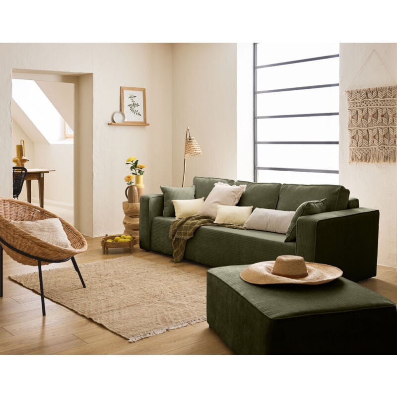 Bestmobilier - Topaze - canapé 3 places - convertible avec coffre - en velours côtelé plat