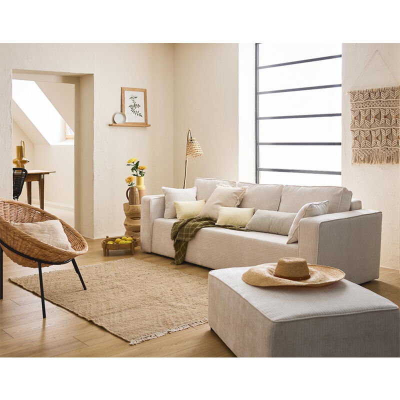 Bestmobilier - Topaze - canapé 3 places - convertible avec coffre - en velours côtelé plat - ecru