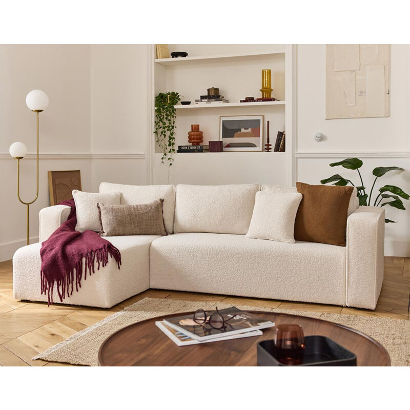Bestmobilier - Topaze - canapé d'angle déhoussable réversible 4 places en tissu bouclette - beige