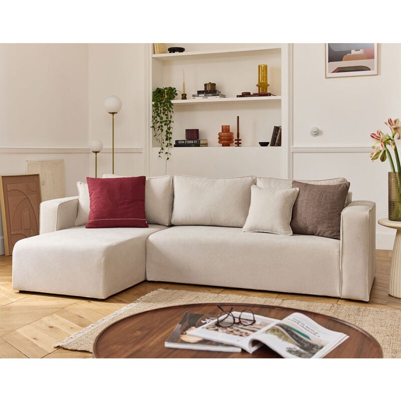 Topaze - canapé d'angle déhoussable réversible 4 places en tissu - beige