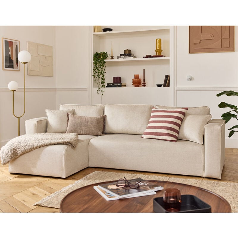 Topaze - canapé d'angle déhoussable réversible 4 places en velours - beige