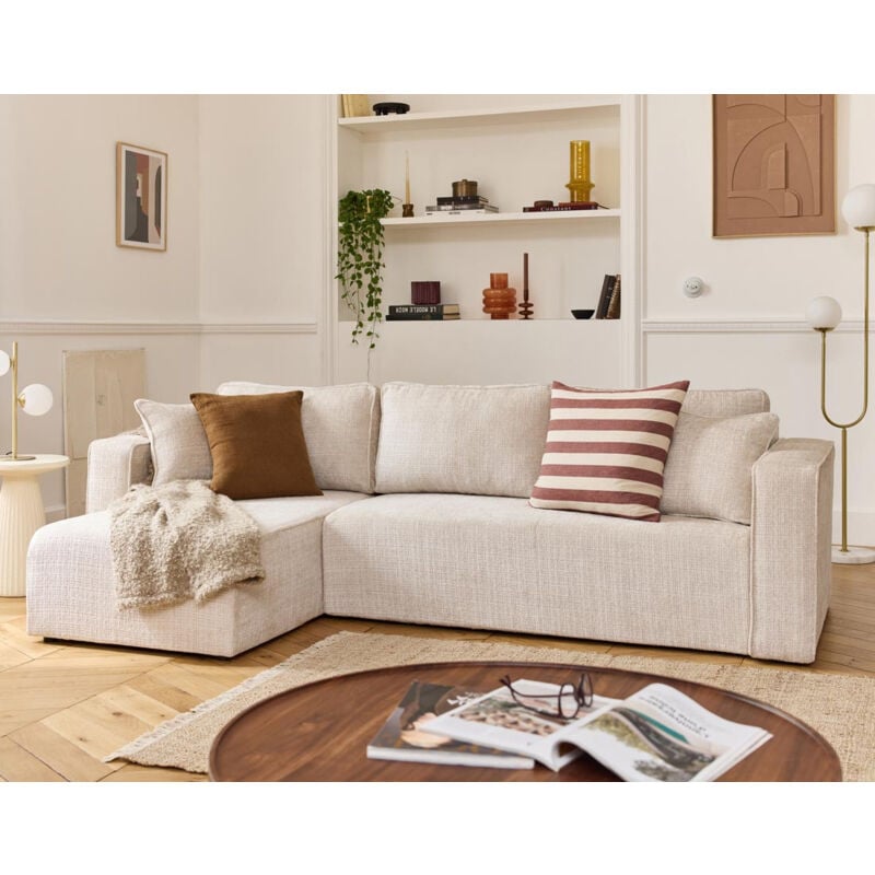 Topaze - canapé d'angle déhoussable réversible 4 places en velours texturé