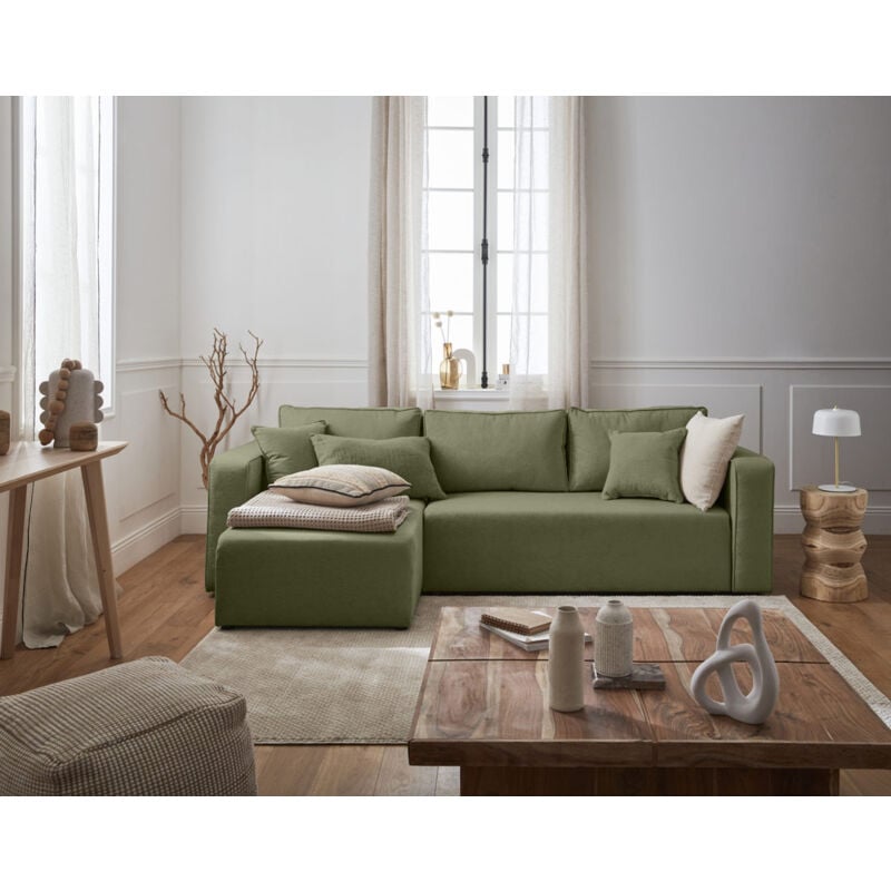 Bestmobilier - Topaze - canapé d'angle réversible - 4 places - convertible avec coffre - en tissu - vert