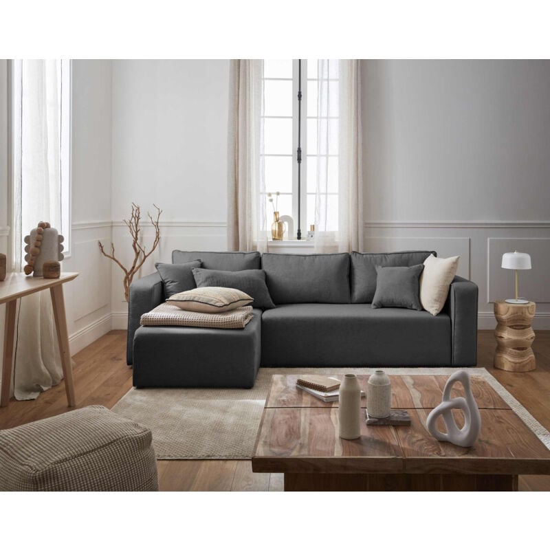 Bestmobilier - Topaze - canapé d'angle réversible - 4 places - convertible avec coffre - en tissu - gris foncé