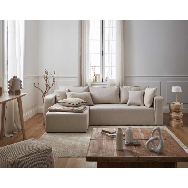 Bestmobilier - Topaze - canapé d'angle réversible - 4 places - convertible avec coffre - en tissu - beige
