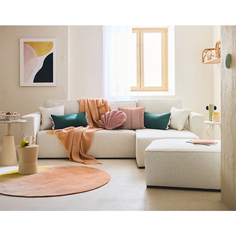 Bestmobilier - Topaze - canapé d'angle réversible - 4 places - convertible avec coffre - en tissu velours relief - ecru