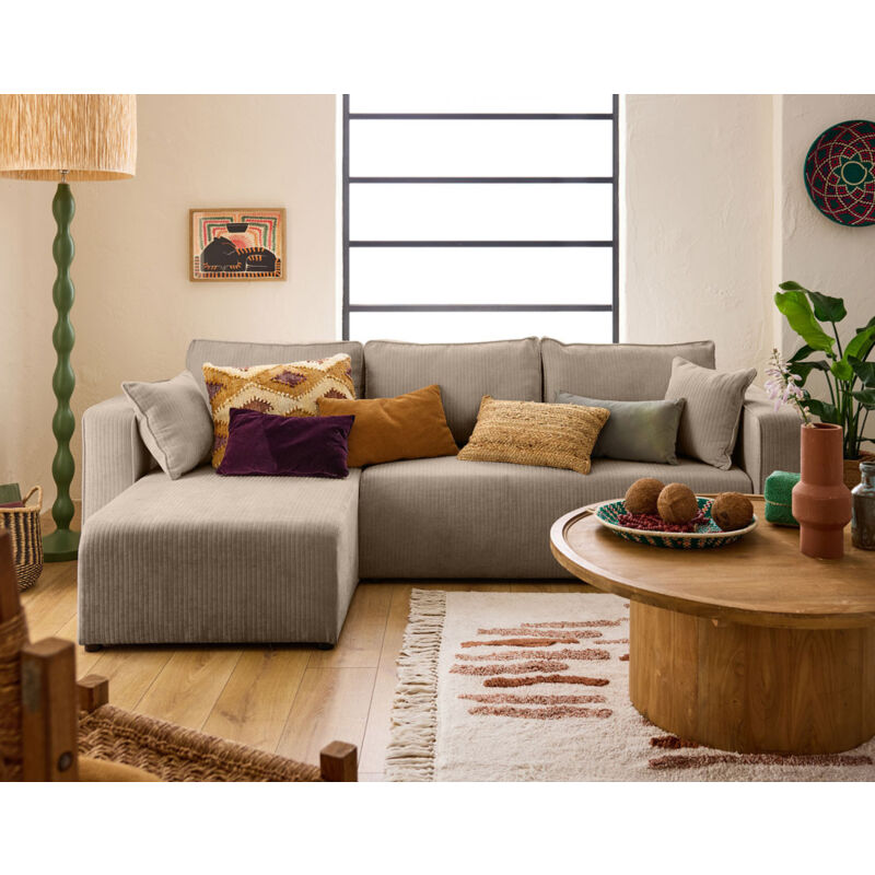 Topaze - canapé d'angle réversible - 4 places - convertible avec coffre - en velours côtelé plat