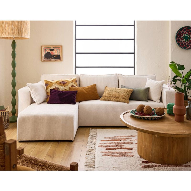 Topaze - canapé d'angle réversible - 4 places - convertible avec coffre - en velours côtelé plat