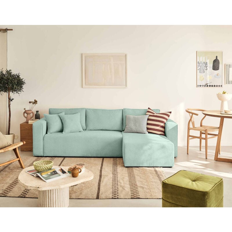 Bestmobilier - Topaze - canapé d'angle réversible - 4 places - convertible avec coffre - en velours texturé - bleu