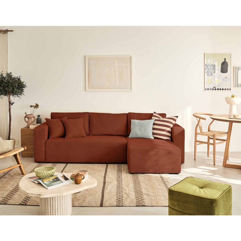 Bestmobilier - Topaze - canapé d'angle réversible - 4 places - convertible avec coffre - en velours texturé - terracotta