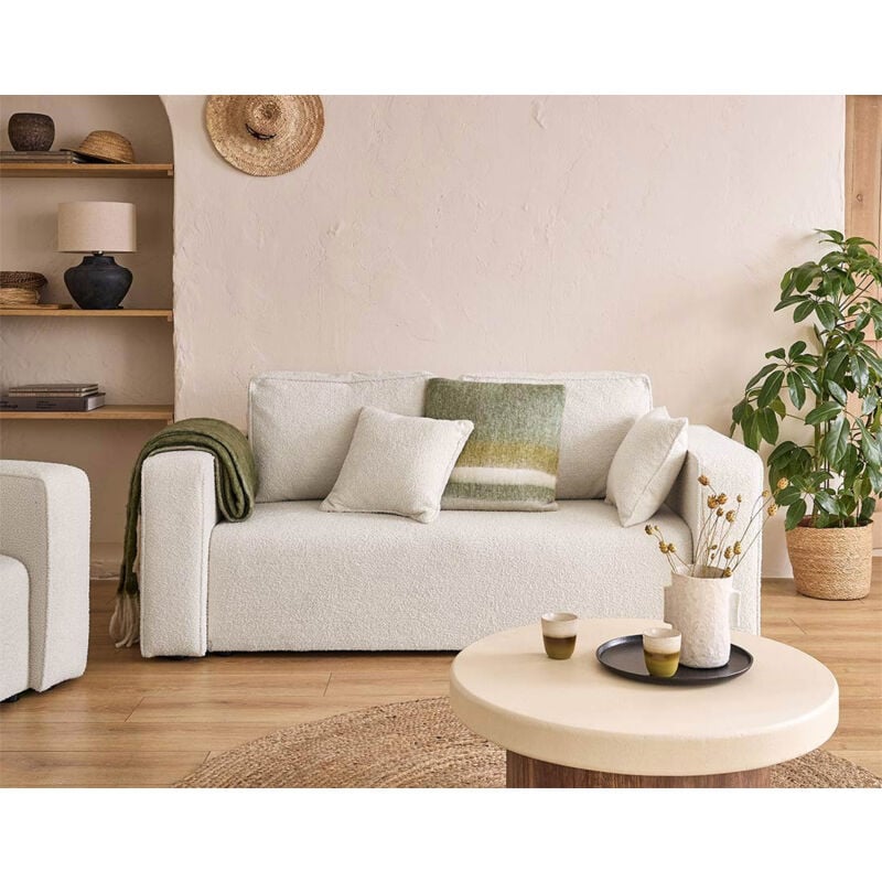 Bestmobilier - Topaze - canapé droit 2 places - en tissu bouclette - beige