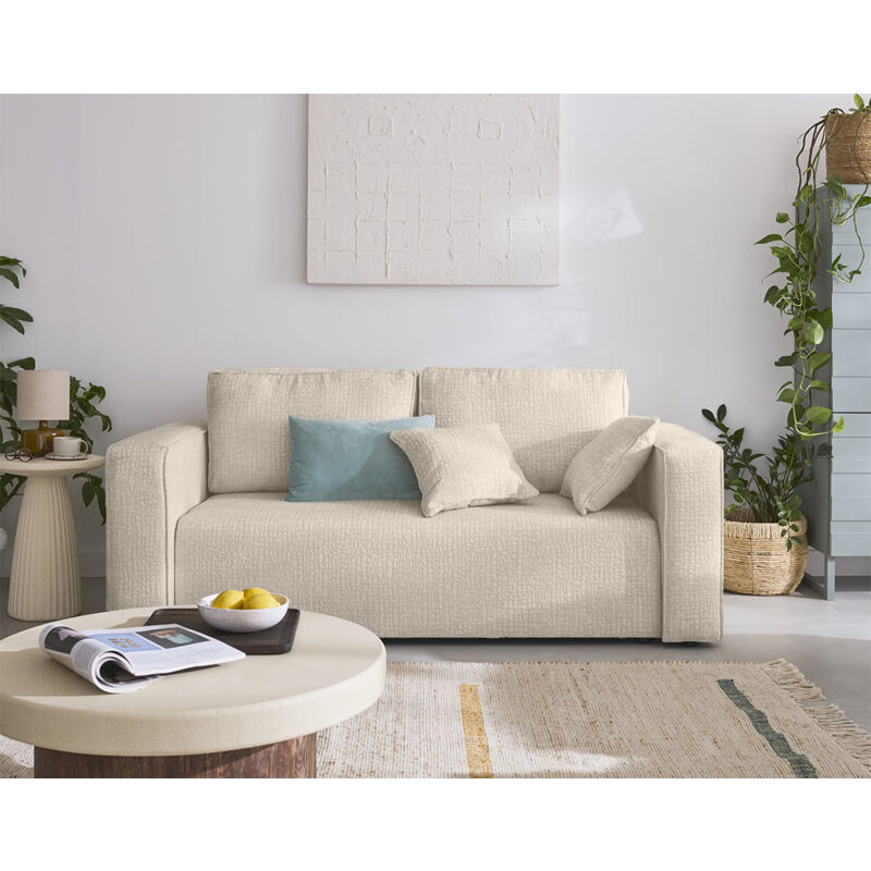 Topaze - canapé droit 2 places - en tissu velours relief - beige