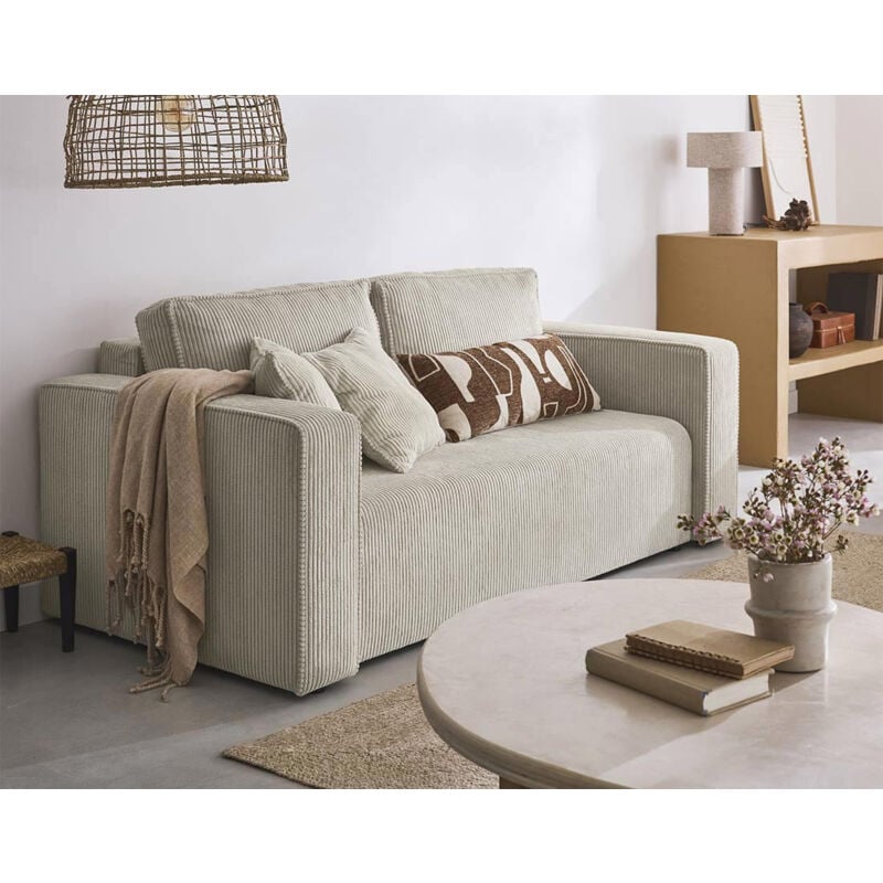 Bestmobilier - Topaze - canapé droit 2 places - en velours côtelé - beige