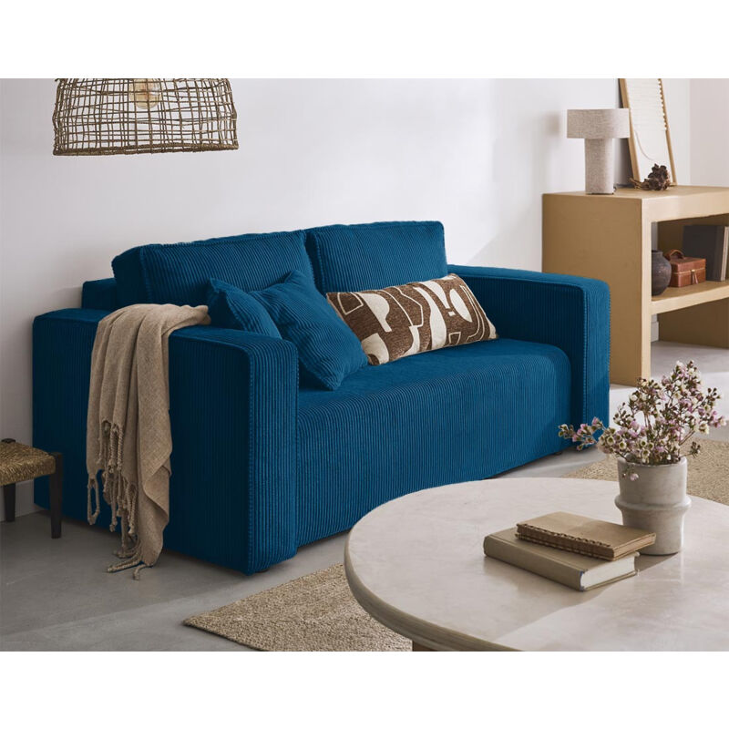 Bestmobilier - Topaze - canapé droit 2 places - en velours côtelé - bleu ardoise