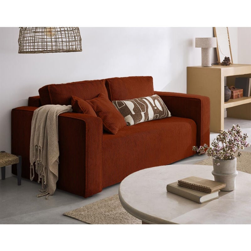 Bestmobilier - Topaze - canapé droit 2 places - en velours côtelé - terracotta