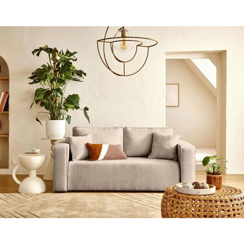 Bestmobilier - Topaze - canapé droit 2 places en velours côtelé plat - beige