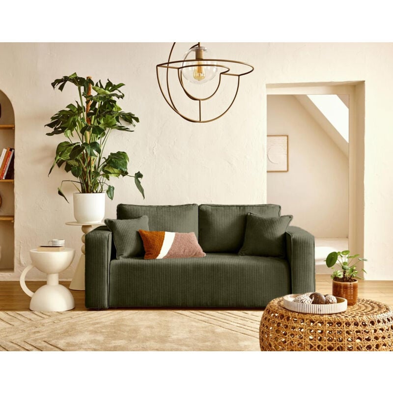 Bestmobilier - Topaze - canapé droit 2 places en velours côtelé plat - vert