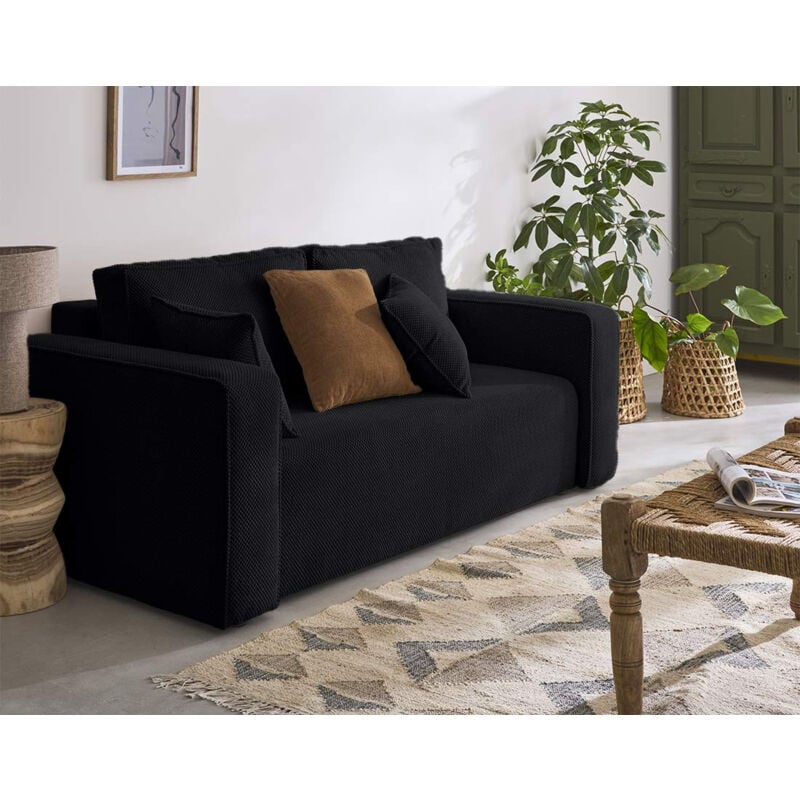 Bestmobilier - Topaze - canapé droit 2 places - en velours texturé - noir