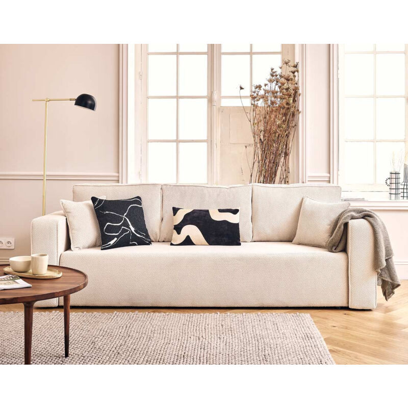 Bestmobilier - Topaze - canapé droit 3 places convertible avec coffre en velours texturé - beige