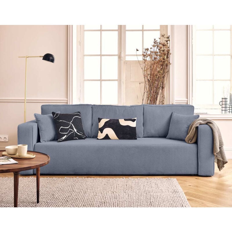 Bestmobilier - Topaze - canapé droit 3 places convertible avec coffre en velours texturé