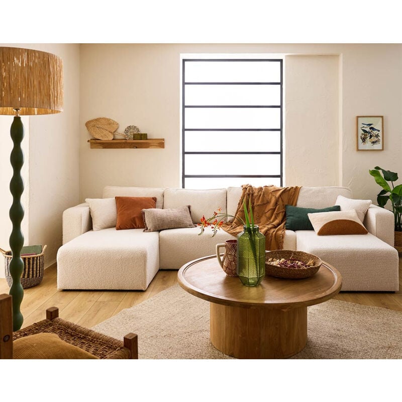 Bestmobilier - Topaze - canapé panoramique en u - 7 places - convertible avec coffre - en tissu bouclette