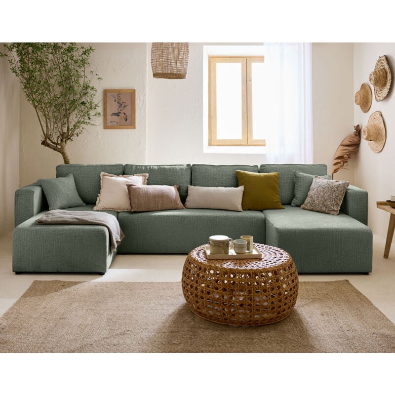 Topaze - canapé panoramique en u - 7 places - convertible avec coffre - en tissu velours relief