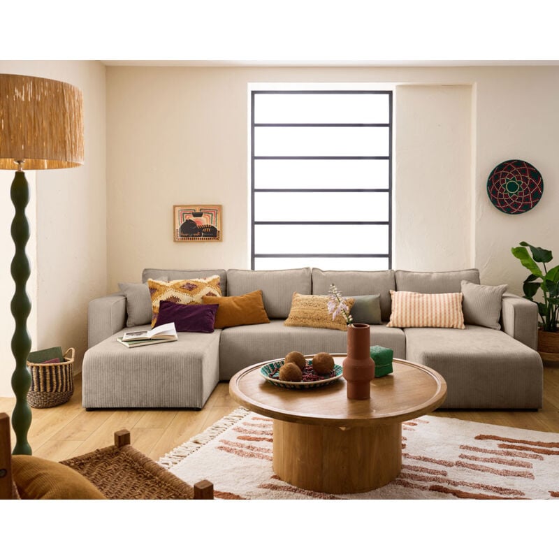 Bestmobilier - Topaze - canapé panoramique en u - 7 places - convertible avec coffre - en velours côtelé plat