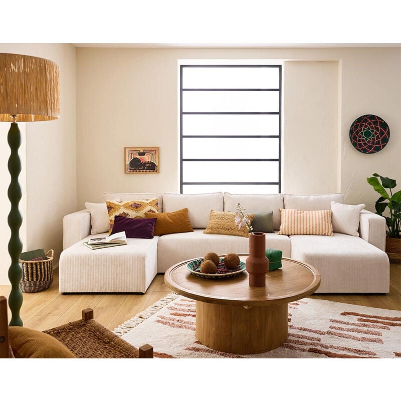 Bestmobilier - Topaze - canapé panoramique en u - 7 places - convertible avec coffre - en velours côtelé plat