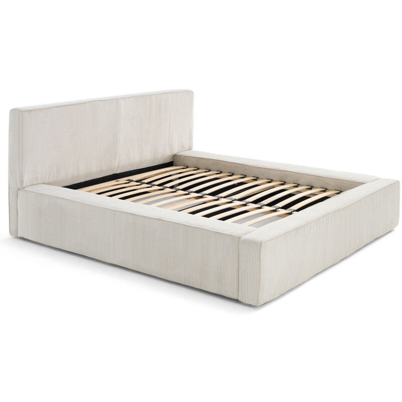 Bestmobilier - Topaze - lit coffre - 180x200 cm - sommier inclus - velours côtelé - beige