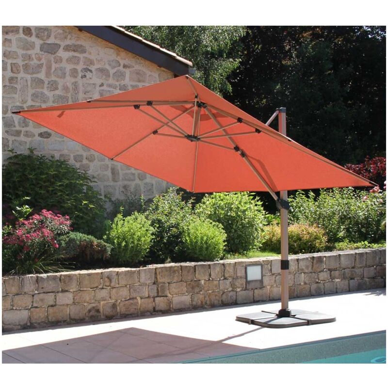 Topaze - Parasol déporté 4x3m - effet bois - Terracotta