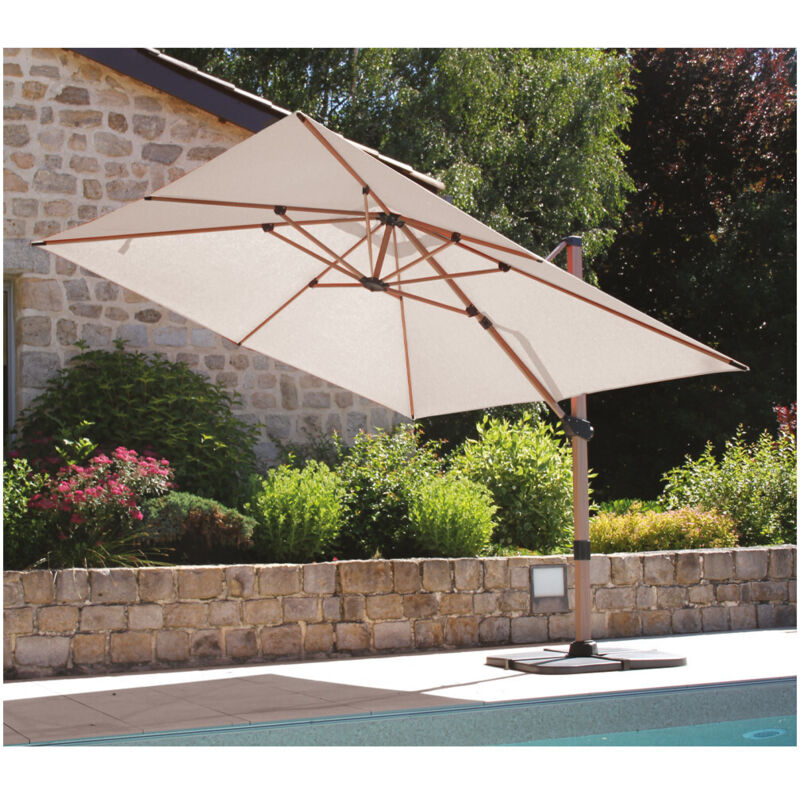 Topaze - Parasol déporté 4x3m - effet bois - Lin