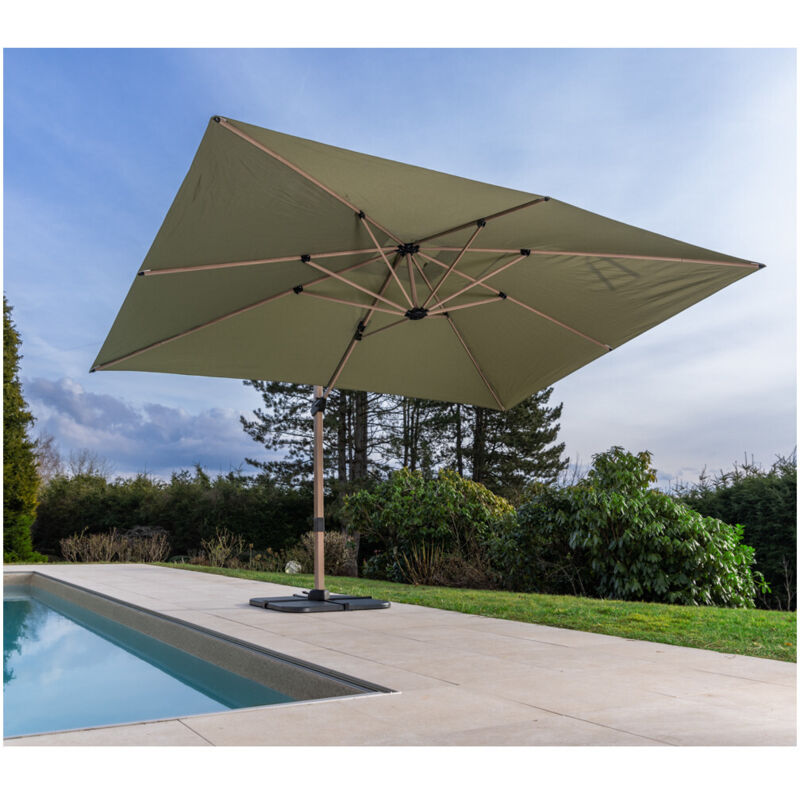 Topaze - Parasol déporté 4x3m - effet bois - Vert mélèze