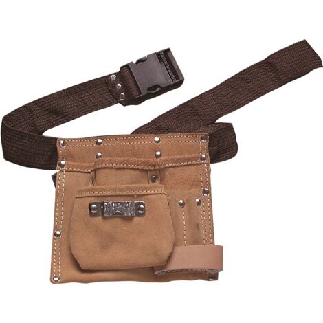 Topcar – Ceinture porte-outils en cuir 15846 – 1 grande poche – 1 poche moyenne – 2 petites poches – Porte marteau – Ceinture réglable
