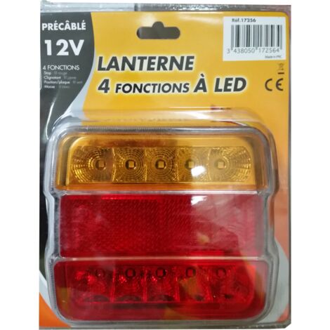 TOPCAR - Feu arrière carré LED 12V 4 fonctions cabochon orange/rouge - blister - TOP31760003