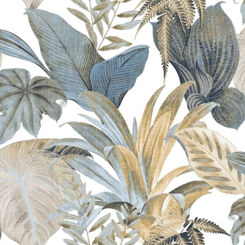 

Papel de pared Big Leaves azul y beige - Topchic