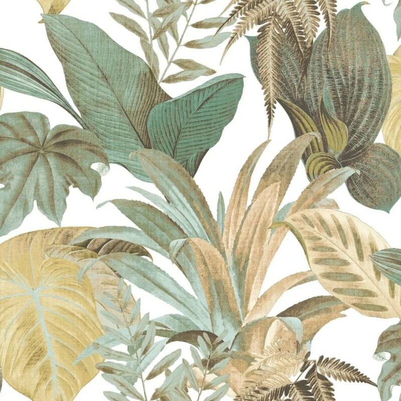 

Papel de pared Big Leaves verde y beige - Topchic