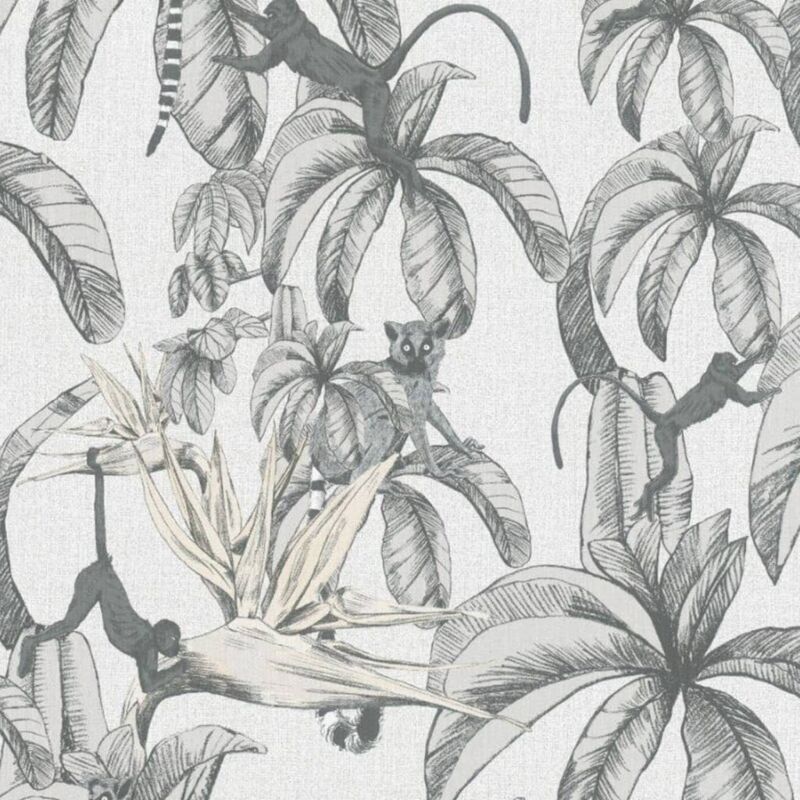 

Papel de pared Monkey Jungle Leaves gris y negro - Topchic