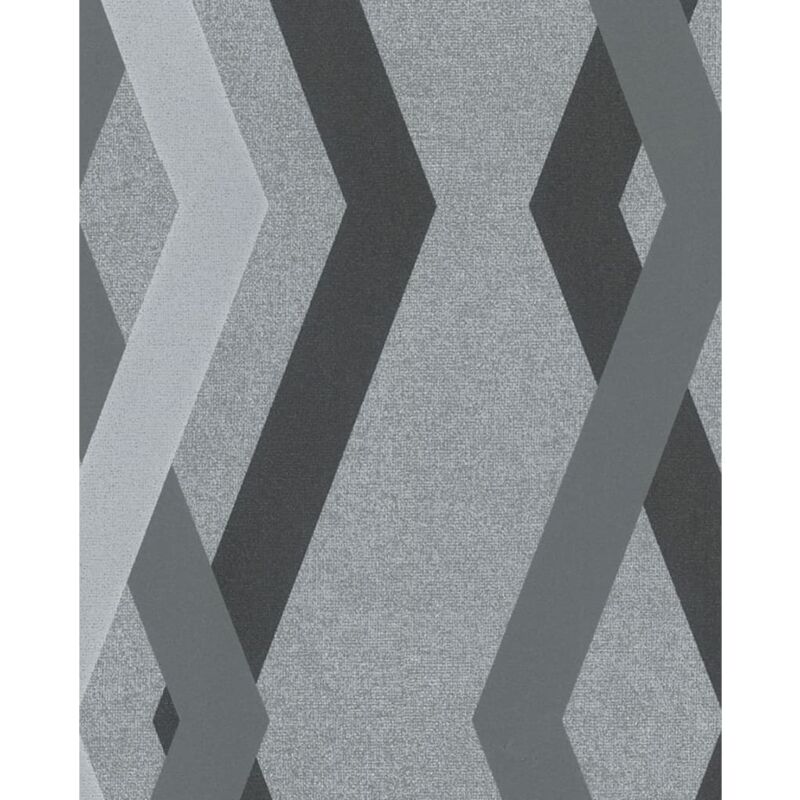 Topchic - Wallpaper Graphic Lines Diamonds Grey and Black Noordwand - Black